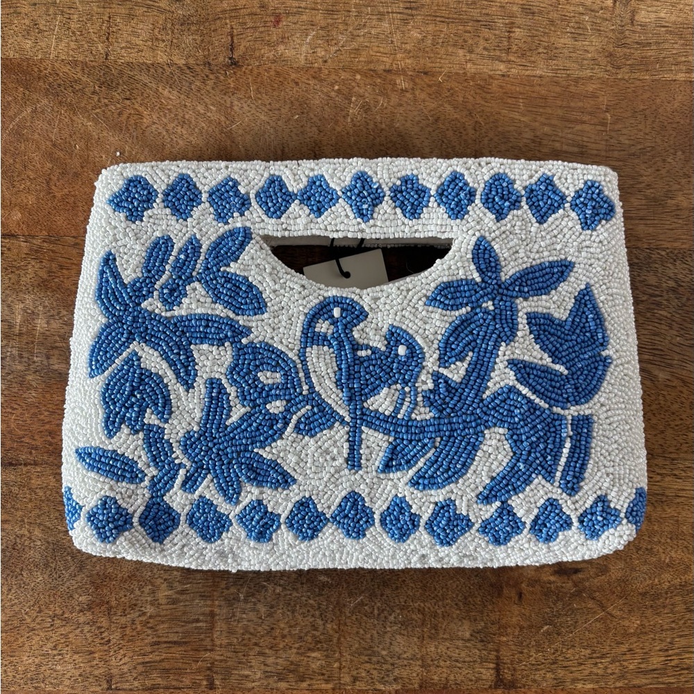 Sincerely Jules blue love birds Floral Beaded Clutch NWT - Picture 3 of 4
